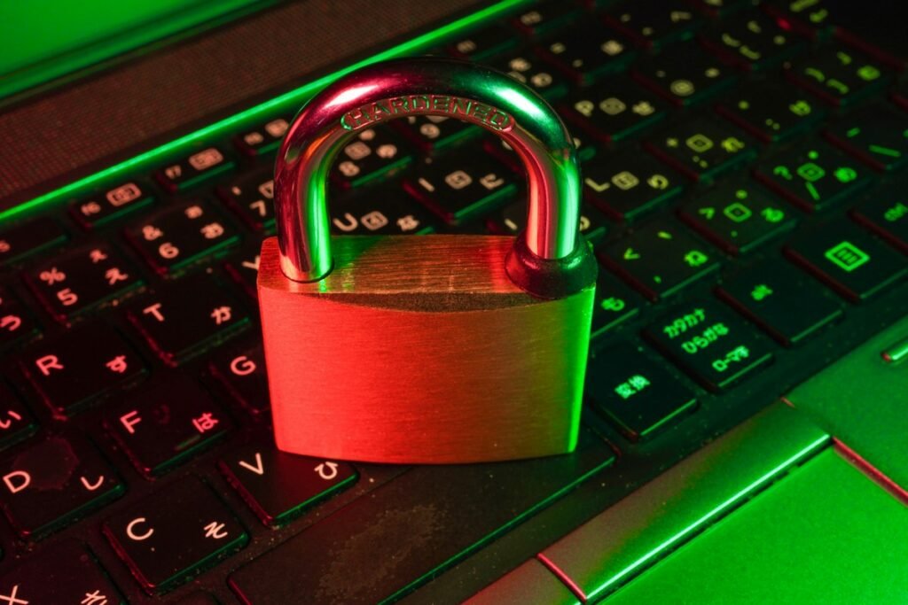 Security padlock on a keyboard